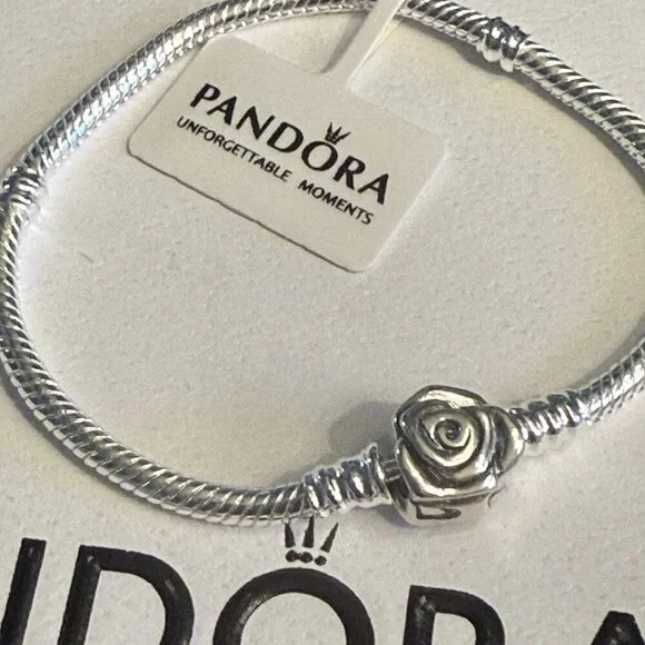 Authentic Pandora, SIZE 22CM, Silver Rose Clasp Chain Bracelet - Picture 2 of 8